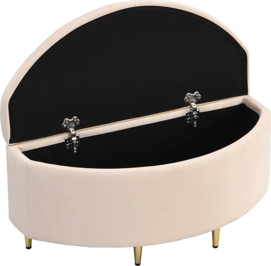 Merax Velvet Opbergbank 90x40x42 cm – Beige Zitbank met Opbergruimte en Metalen Poten – Luxe Bedhocker voor Slaapkamer of Hal - Foto 2