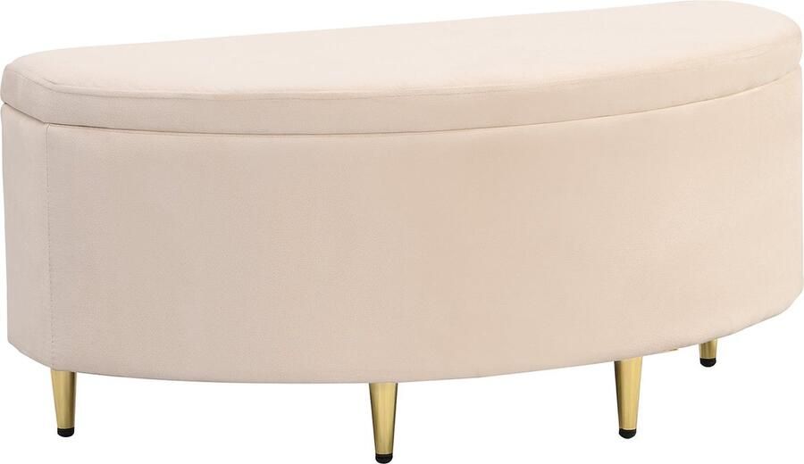 Merax Velvet Opbergbank 90x40x42 cm – Beige Zitbank met Opbergruimte en Metalen Poten – Luxe Bedhocker voor Slaapkamer of Hal - Foto 3