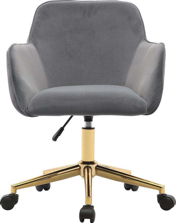 Merax Verstelbare Draaistoel van Fluweel – Grijze Bureaustoel met Gouden Poten en Ergonomische Rugleuning