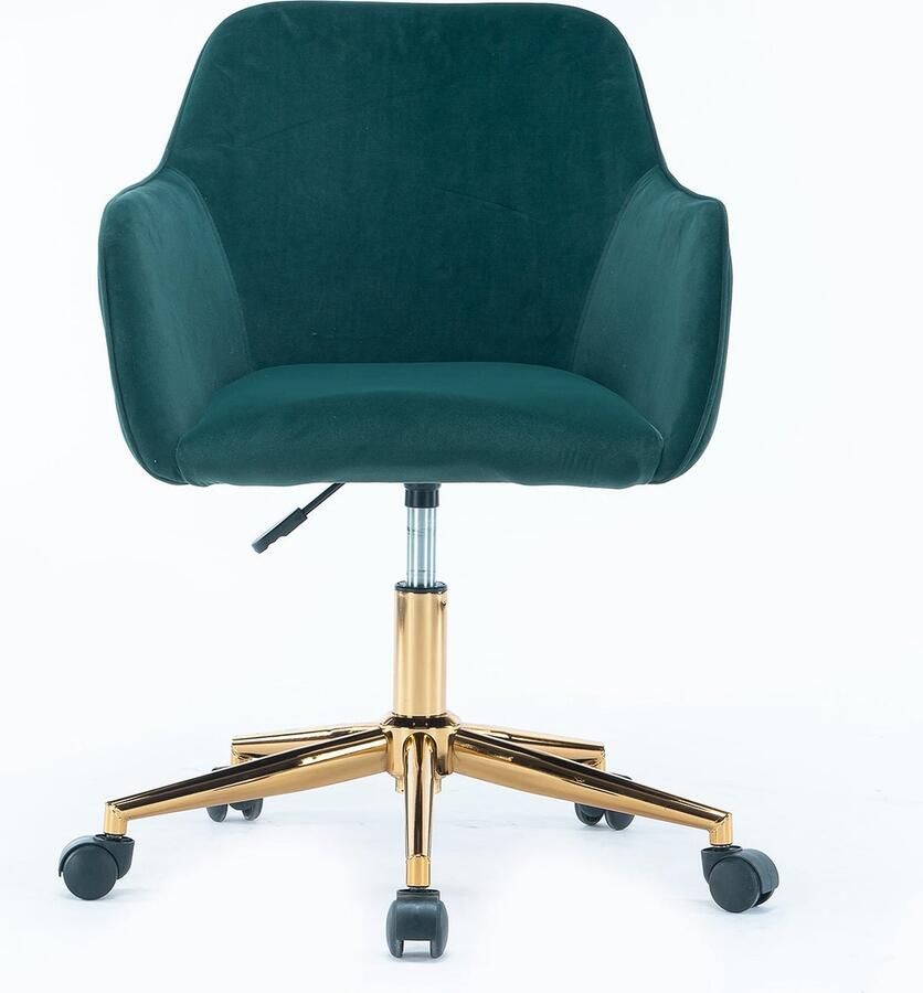 Merax Verstelbare Bureaustoel Draaistoel van Velvet met Gouden Poten Groen