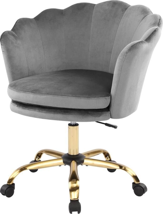 Merax Verstelbare draaistoel van zacht velvet Ergonomische bureaustoel met wieltjes Geschikt als bureaustoel make-up stoel of decoratiestoel Grijs