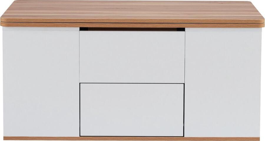 Merax Verstelbare Multifunctionele Salontafel In hoogte verstelbare tafelbladen wit + houtkleur veel opbergruimte moderne woonkamermeubels bureau eettafel en bijzettafel - Foto 2