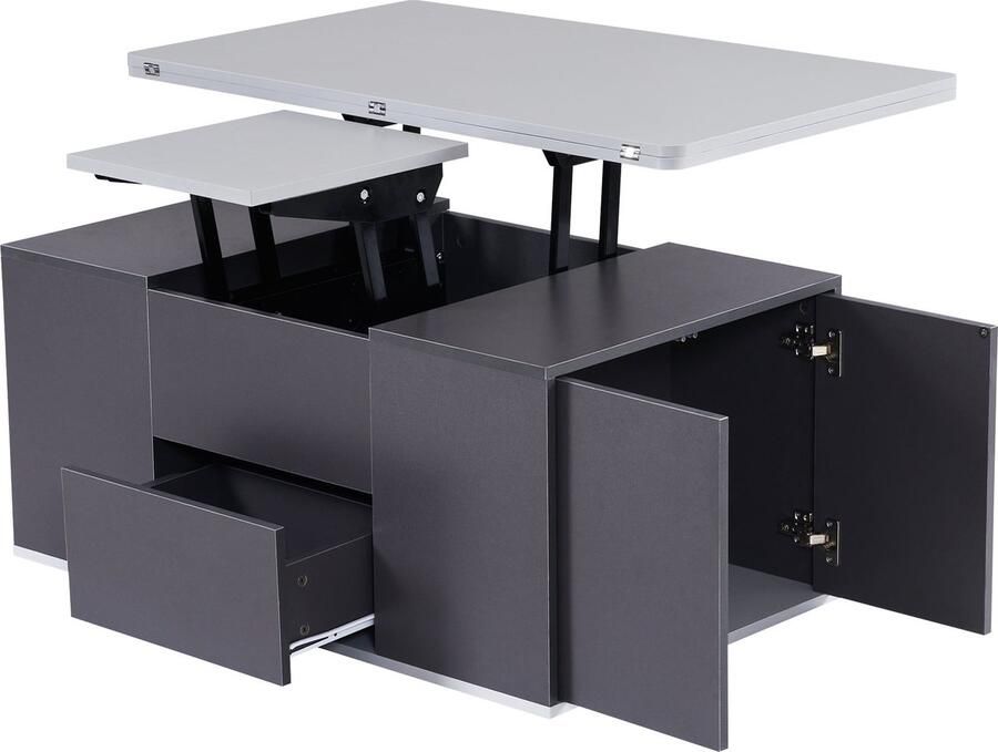 Merax Verstelbare Multifunctionele Salontafel – Tafelsysteem met Opbergruimte 2-in-1 Tafelblad Donkergrijs + Lichtgrijs Moderne Woonkamertafel