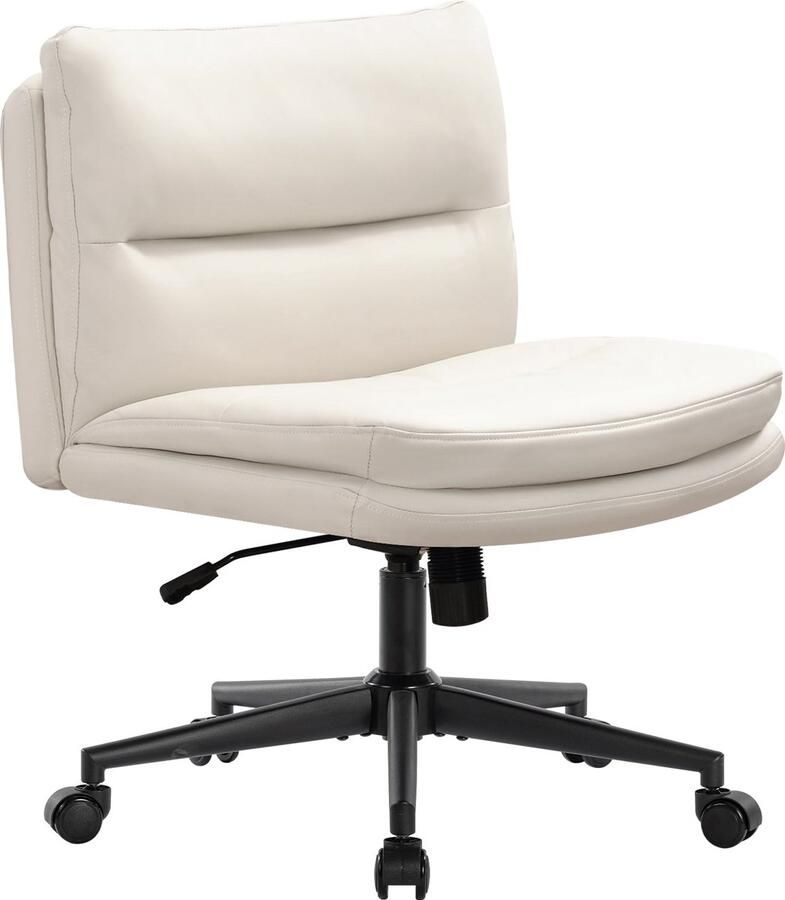 Merax Verstelbare Rolstoel zonder Armleuningen Beige Bureaustoel voor Woonkamer en Kaptafel