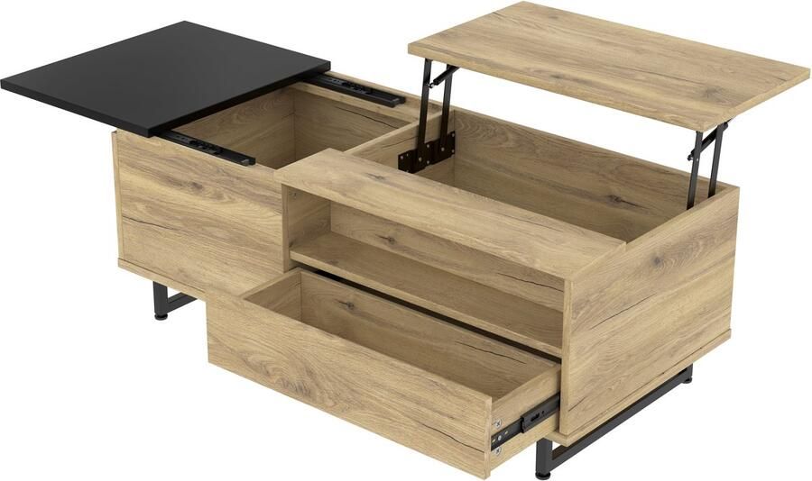 Merax Verstelbare Salontafel met LED-verlichting – Houten Salontafel met Opbergruimte en Lift-Top Functie – 103 5x50x27 5 cm – Modern Design