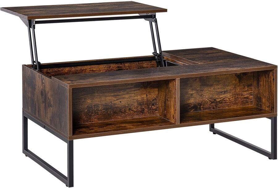 Merax Verstelbare Salontafel met Opbergruimte – Houtlook Bruin – Lift-top Tafel 100x60x44 cm – Met Lade en Verborgen Compartiment