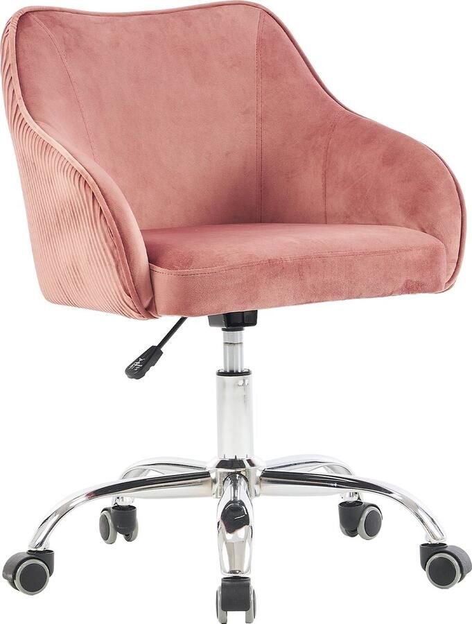 Merax Verstelbare Fluwelen Draaistoel Donkerroze Design voor Woonkamer Kantoor Kaptafel en Vrije Tijd