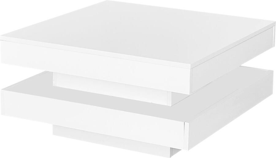 Merax Vierkante Hoogglans Salontafel met 360° Draaiend Blad en 16-Kleurig LED-Licht Modern Design 70x70x36 cm