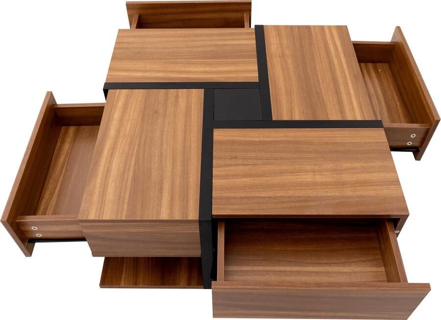 Merax salontafel met elegant vierkant design – praktische tafel met lades – natuurlijk hout