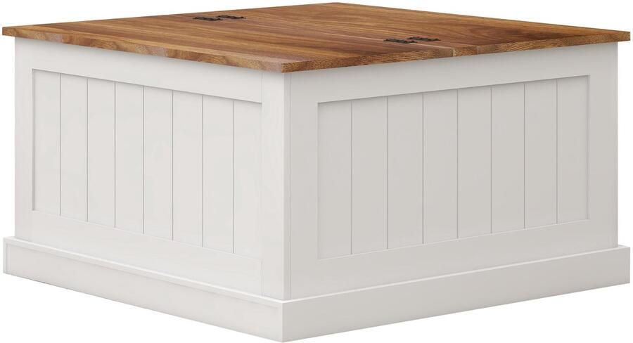 Merax Vierkante Salontafel – 80x80 cm Houten Koffietafel met Opklapbaar Blad – Boerderijstijl Tafel met Verborgen Opbergruimte – Witte Rustieke Koffietafel voor Woonkamer