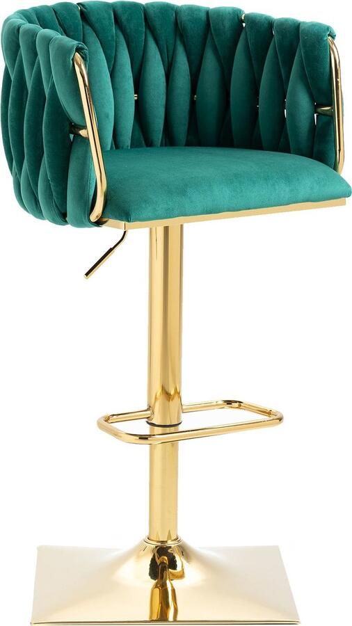 Merax Luxe Barkrukken Set van 2 – Verstelbaar 87-105 cm – Groen Fluweel met Gouden Frame – 360° Draaibaar met Rugleuning en Voetensteun – Elegante Barstoelen - Foto 2