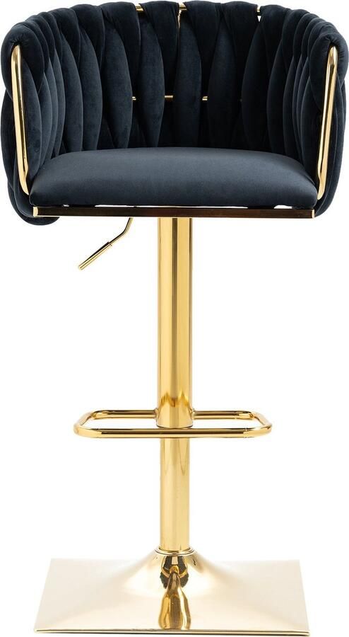 Merax Luxe Barkrukken Set van 2 – Verstelbaar 87-105 cm – Zwart Fluweel met Gouden Frame – 360° Draaibaar met Rugleuning en Voetensteun – Moderne Barstoelen - Foto 2