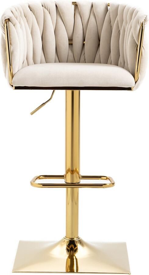 Merax Vintage Barkrukken Set van 2 Barkruk Barstoel met Voetensteun en Rugleuning Beige met Goud - Foto 2
