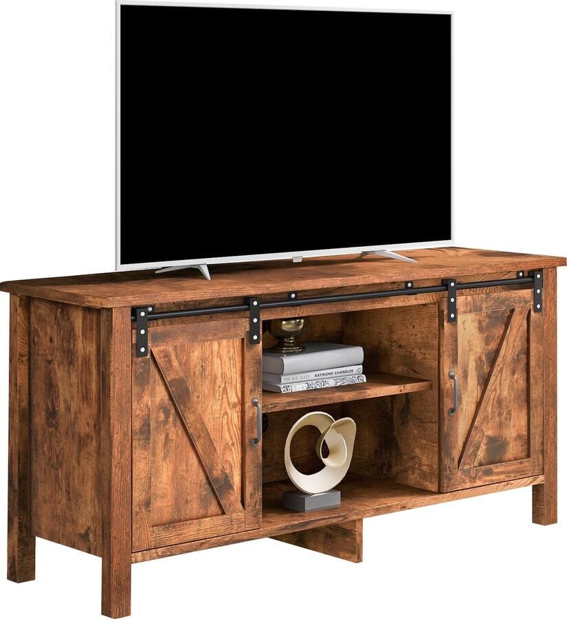Merax Vintage Industriële TV-Meubel Opbergkast en Dressoir 120 cm Met 2 Schuifdeuren Verstelbare Planken en Open Vakken Voor Woonkamer Eetkamer of Gang Bruin MDF Geschikt voor TV s tot 59 inch