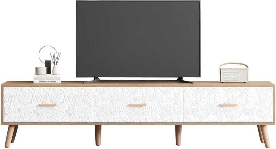 Merax TV Low Panel Vintage TV-Schrank Holz TV-Tisch Wohnzimmer Schlafzimmer helles Holz Vintage Grain weiße Türverkleidung 150*35*39cm - Foto 2