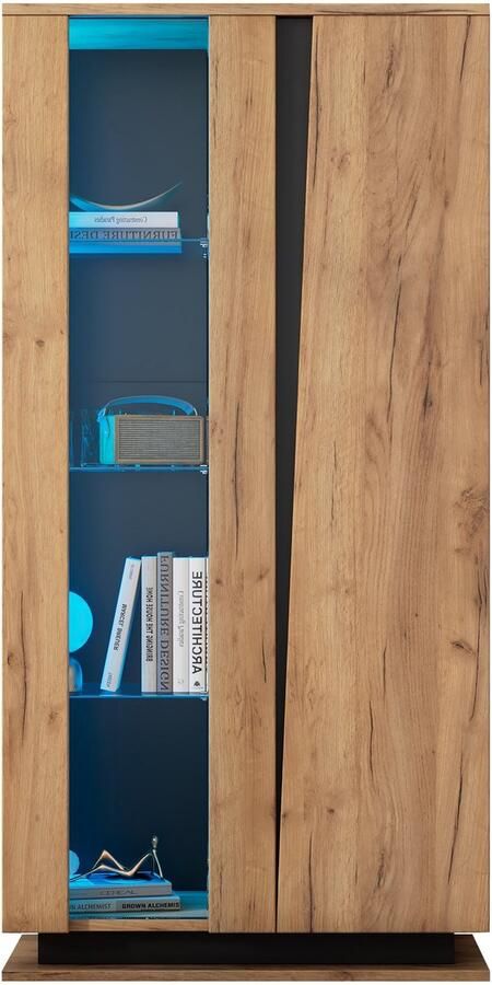 Merax Vitrinekast 80x35x160 met LED Verlichting en 8 Vakken – Acryl Deur – Bruin met Zwart