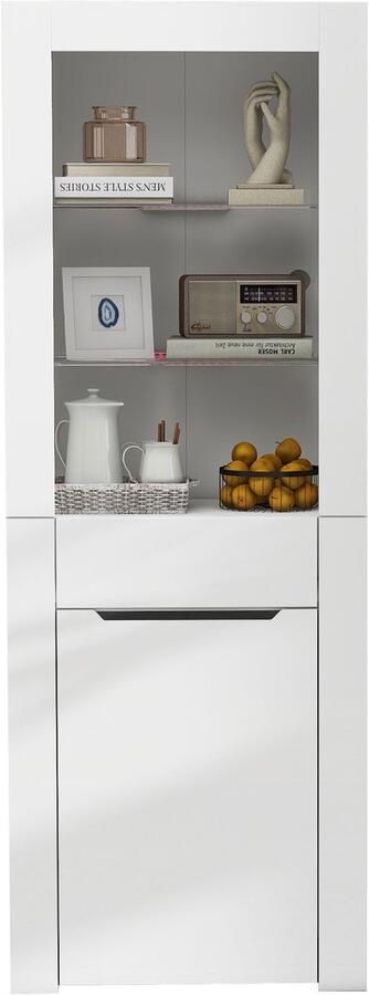 Merax Vitrinekast met LED-Verlichting Moderne Wit Hoogglans Boekenkast en Opbergkast met Schappen voor Woonkamer Keuken Kantoor 165 cm Hoog - Foto 3