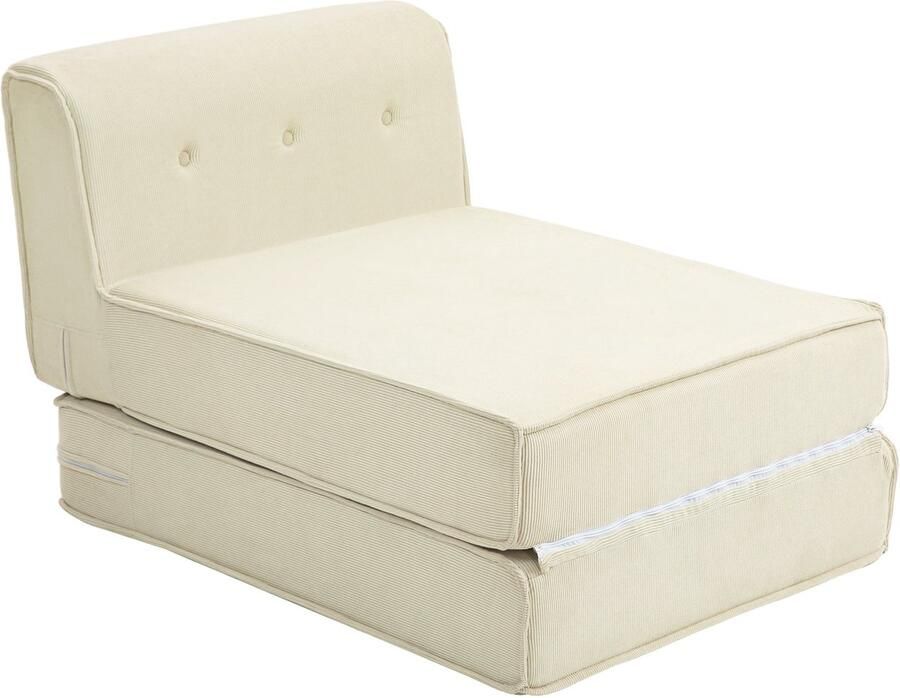 Merax Vloerslaapbank 2-in-1 – Opvouwbaar Slaapbankje Zonder Poten – Cordstof – Crème – 73x100x60 cm