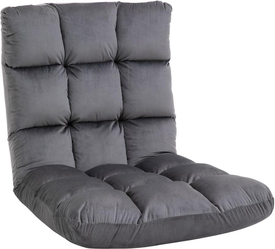 Merax Vloerstoel 3-in-1 Opvouwbaar – Verstelbare Rugleuning 13 Posities – Grijs – 55x71x53 5 cm