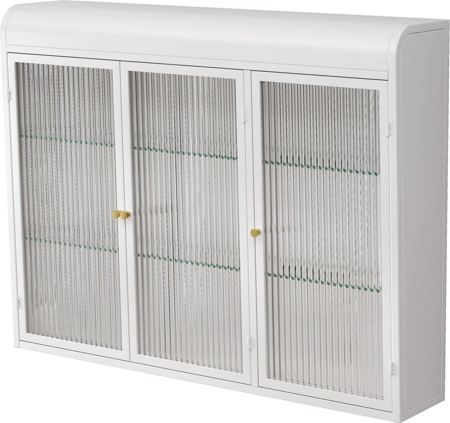 Merax Wandkast met 3 Deuren – Elegante Boogvormige Glazen Wandkast – Voor Keuken Woonkamer en Badkamer – 90x19 5x70 cm (Wit)