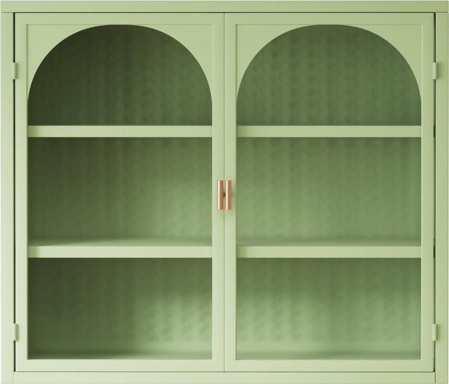 Merax Wandkast – Moderne Wandkast met Glazen Deuren 3 Lagen Opbergruimte Uniek Gevlochten Patroon Groen – Voor Hal Woonkamer Badkamer of Eetkamer – 70x23x60 cm