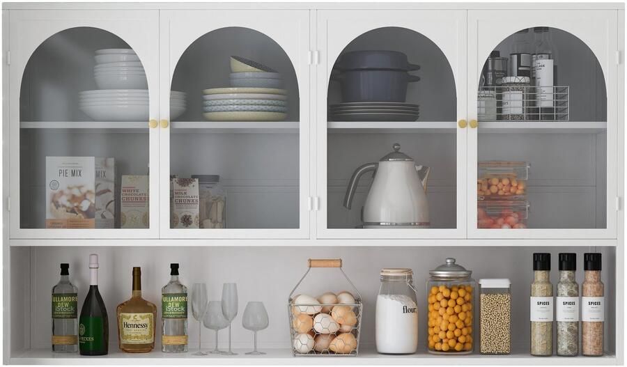 Merax Wandkast Wit Met Glazen Deuren 120 cm Wandmeubel Voor Keuken Badkamer Of Woonkamer