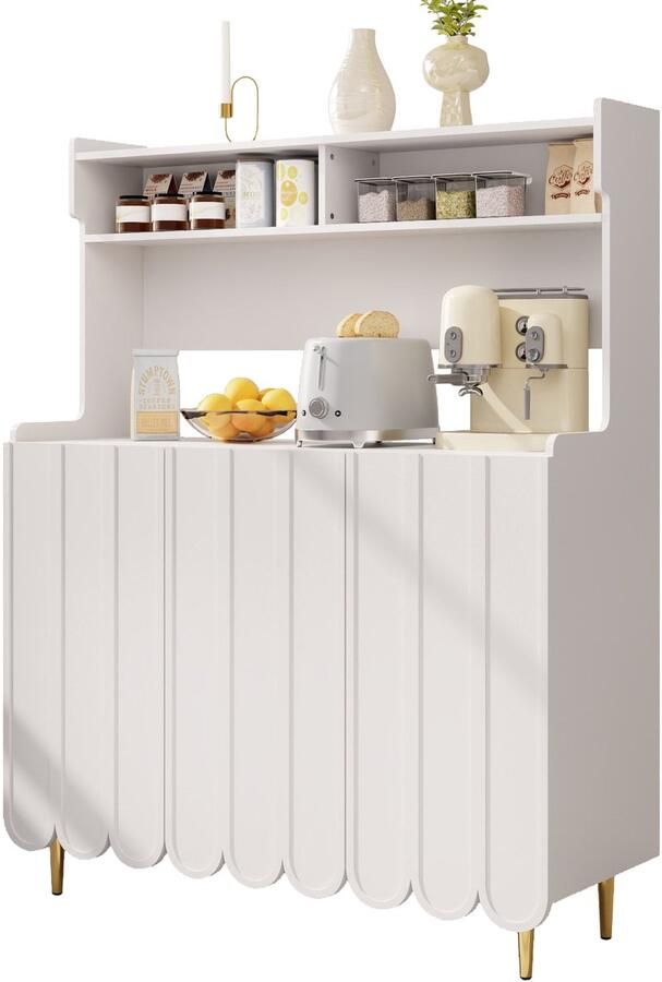 Merax Wit Dressoir met Open Vakken en Deuren Moderne Keukenkast met Gouden Poten Buffetkast voor Woonkamer Keuken of Eetkamer 120 x 40 x 151 cm