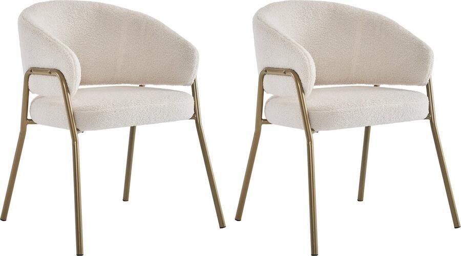 Merax Wit Eetkamerstoelen Set van 2 Lamswol Look Gouden Poten Luxe & Comfortabel Tijdloos Design