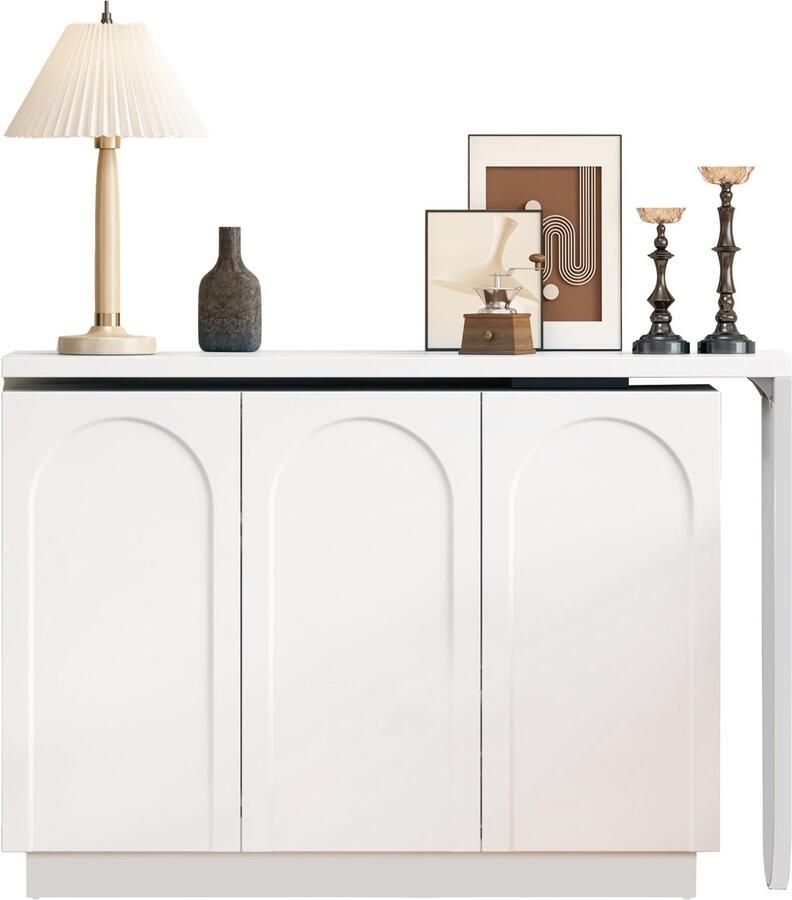 Merax Wit Hoekbureau 110 cm L-Vorm Draaibaar met Kast – Computertafel en Friseertafel in Eén – Compact Bureau voor Thuis of Kantoor