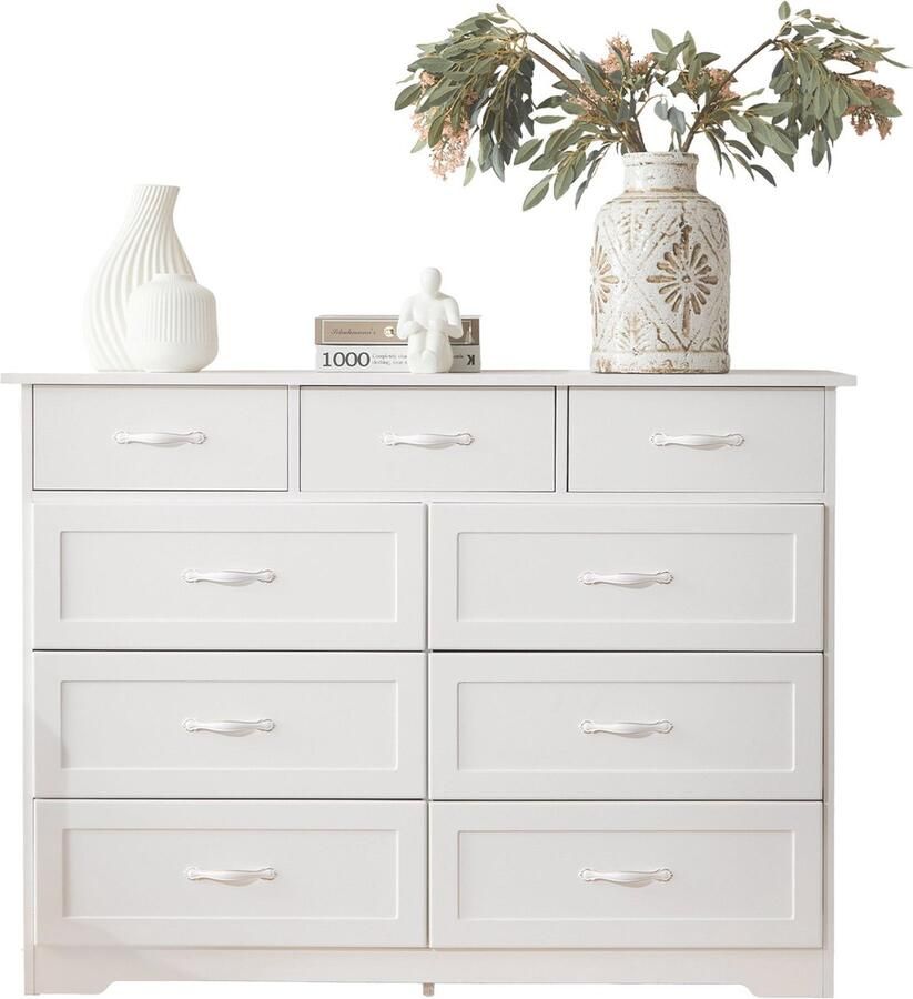 Merax Wit Sideboard met 9 Lades Dressoir Schubladenschrank – 3 Kleine Lades en 6 Grote Lades met Metalen Grepen – 120 x 40 x 88 cm