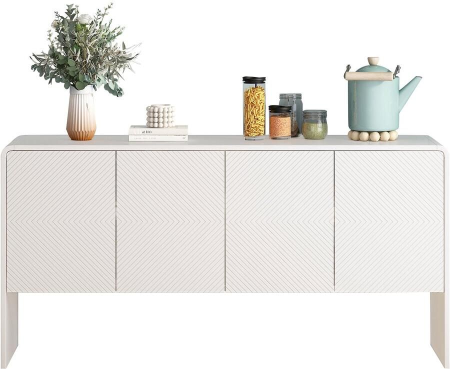 Merax wit sideboard – Minimalistisch dressoir met 4 deuren en push-to-open systeem – Grote opbergruimte – 152 5 x 40 x 76 5 cm