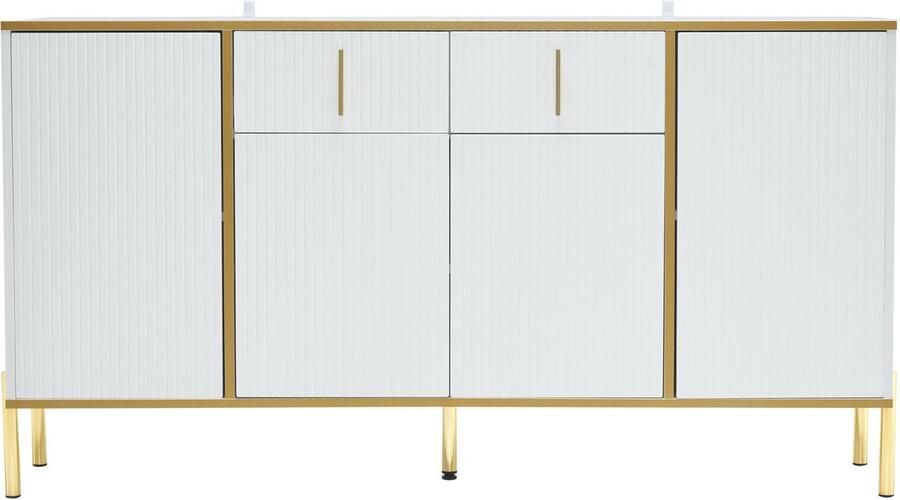 Merax Wit Sideboard Stijlvol met Gouden Accenten Verstelbare Legplanken Geluidsloze Scharnieren 140 x 35 x 76 cm 2 Lades 4 Deuren