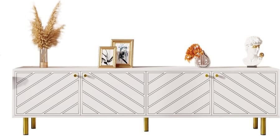 Merax Wit tv-meubel met vier deuren goudkleurige metalen handgrepen en poten geschikt voor verschillende interieurstijlen