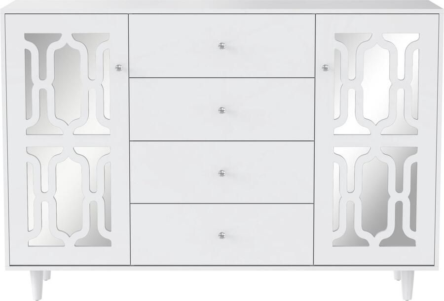 Merax Witte Gespiegelde Dressoir met Kristallen Handgrepen – Luxe Buffetkast voor Woonkamer en Eetkamer – 147.5 x 40 x 102 cm