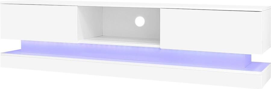 Merax Witte Hoogglans TV-Meubel met LED-Verlichting en App-besturing – 160 cm – Met 2 Lades en Anti kantel Design – Geschikt voor 60-70 inch TV