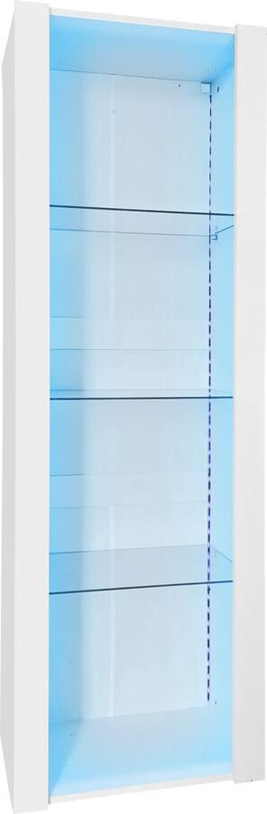Merax Witte Hoogglans Vitrinekast met LED-verlichting 3 Glazen Planken 55x38x166 cm Moderne Vitrinekast voor Woonkamer Kantoor of Slaapkamer - Foto 2