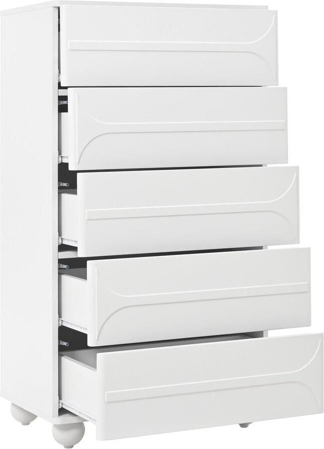 Merax Witte Ladekast 5 Lades 60x40x109 cm Met Reliefpatroon En Metalen Poten Voor Slaapkamer Of Hal