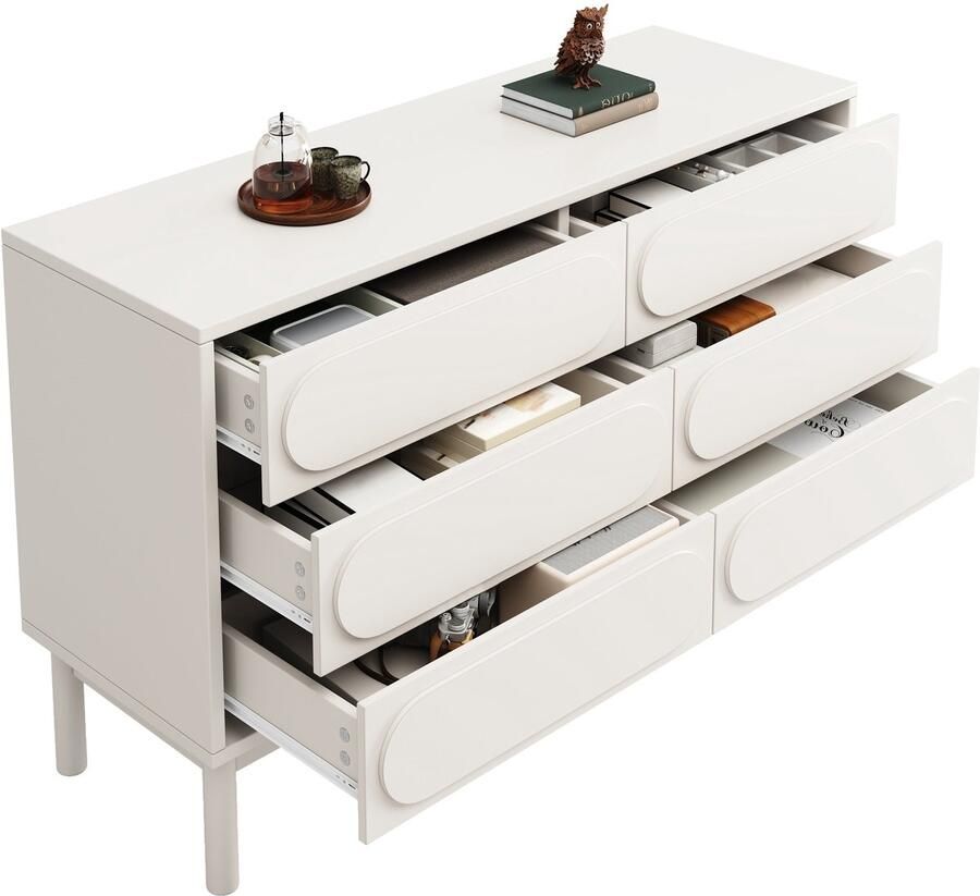 Merax Witte Ladekast Dressoir Met 6 Lades Moderne Commode Voor Woonkamer Slaapkamer Of Eetkamer 120x40x75 cm