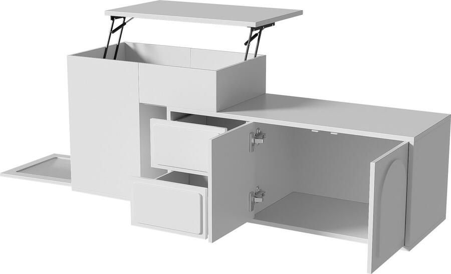 Merax Witte Multifunctionele Kast – 2 Lades Verstelbaar Bureau 16 Kleuren LED-verlichting Glasplanken en Deuren