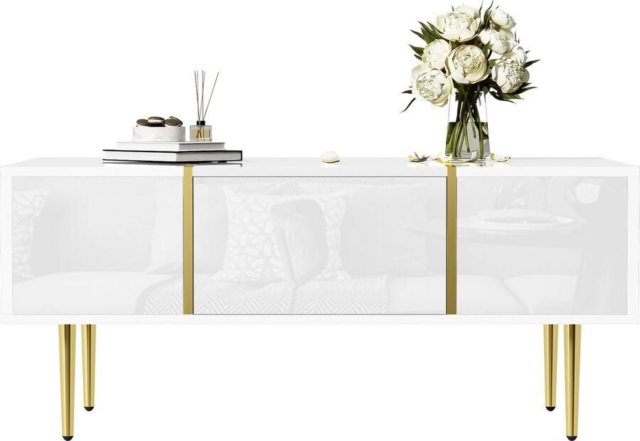 Merax Witte Salontafel met Hoogglans Modern Design met 2 Lades 100x60x41.5 cm