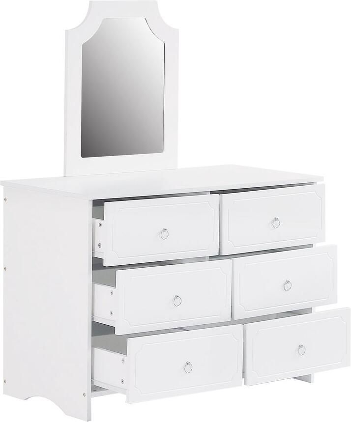 Merax Witte Spiegeldressoir met 6 Lades – Verwijderbare Spiegel – Geruisloze Lades – Opbergkast voor Slaapkamer of Woonkamer – 100x50x132 cm – MDF & Spaanplaat