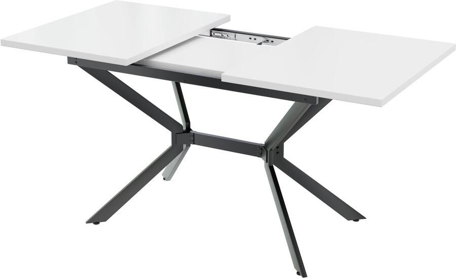 Merax Witte Uitbreidbare Eettafel 120 160 x 80 cm Rechteckige Tafel met Zwarte Metalen Poten Geschikt voor 4 tot 6 Personen