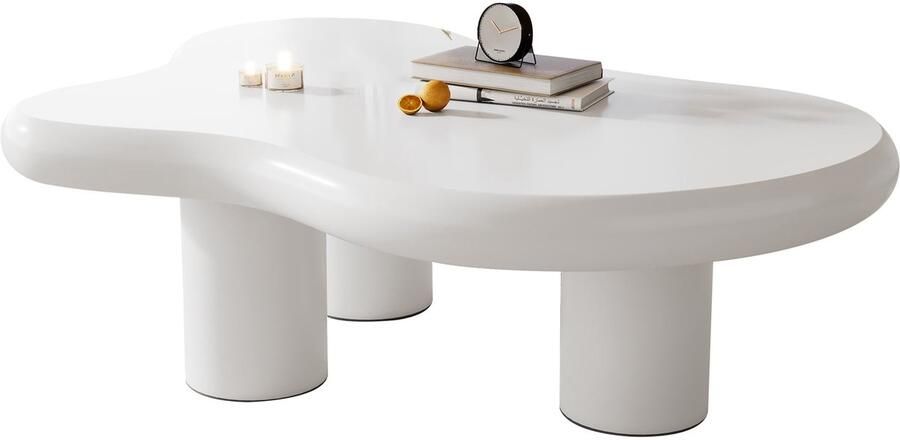 Merax Wolkvormige Salontafel – 97x67x32 cm – MDF – Creatieve Witte Design Tafel met Lakafwerking & Filtonderzetters