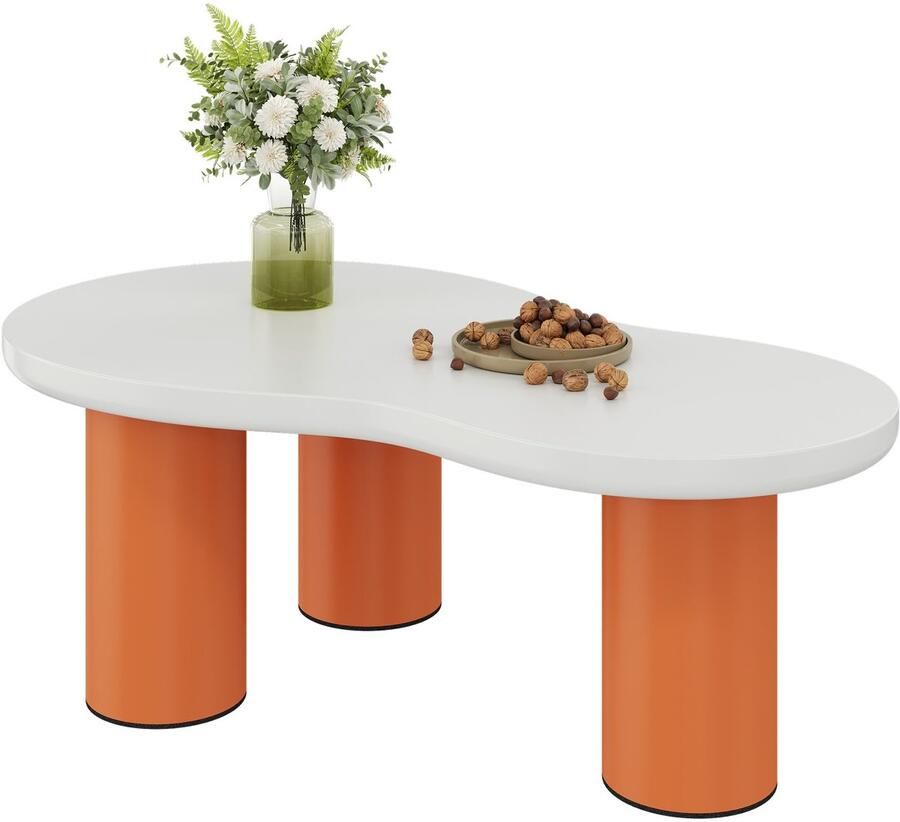 Merax Wolkvormige Salontafel – Wit & Oranje – Design Tafel van MDF met Ronde Hoeken – 99 5 cm – Moderne Bijzettafel voor Woonkamer