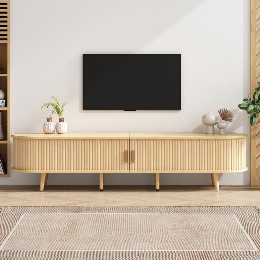Merax Woonkamer TV-meubel met opbergruimte ronde tafelblad 2 lades 175 x 40 x 42 cm