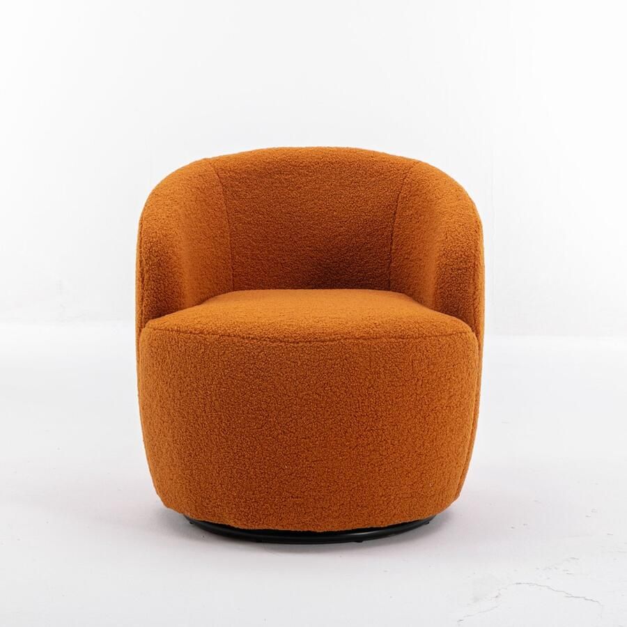 Merax Zachte Teddy Stof Draaibare Accent Fauteuil Barrel Chair met Zwart Poedercoating Metaalring Oranje