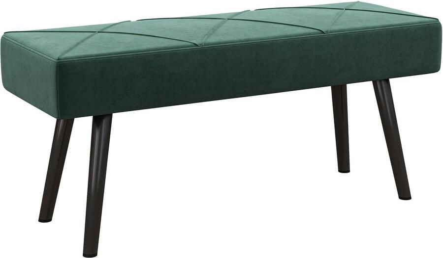 Merax HOMCOM Zitbank Fluweel – Groen Bankje met Stalen Poten – 100x36x45 cm – Gestoffeerde Slaapkamerbank – Flurbank met X-Design