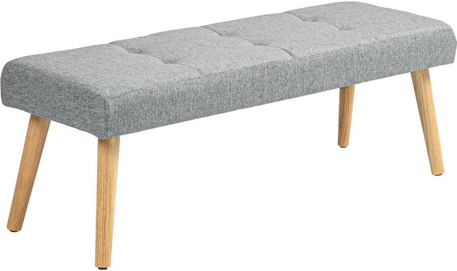 Merax HOMCOM Zitbank – Grijze Polsterbank met Knopen – 120x41x43 cm – Linnenlook Bekleding – Houten Poten – Voor Slaapkamer Woonkamer Hal