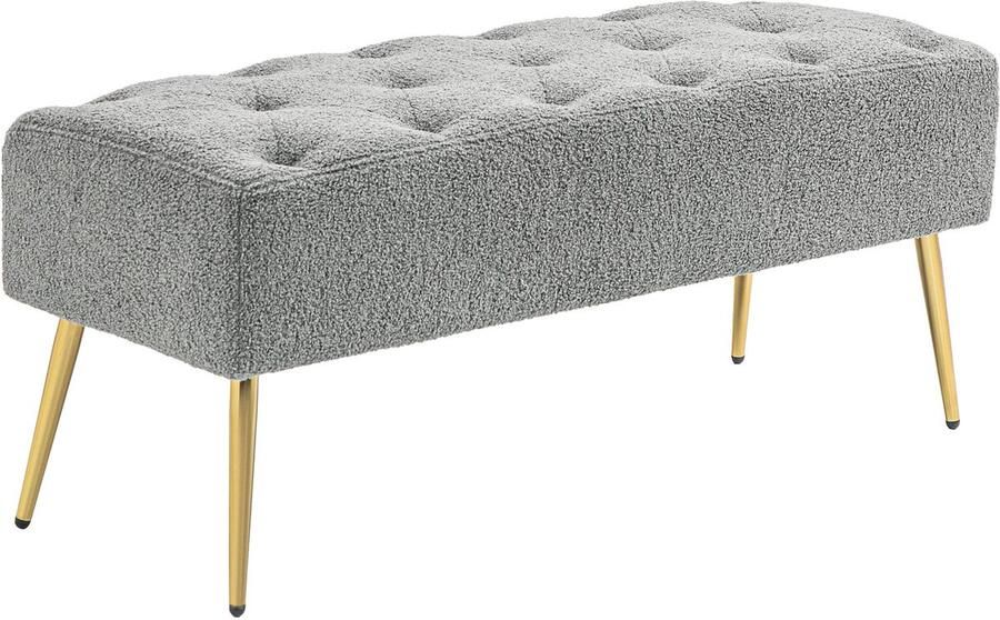 Merax Zitbank Lamsvachtlook – Grijs – 112x41x46 cm – Bedbank met Stalen Poten – Gestoffeerde Halbank – Moderne Slaapkamerbank
