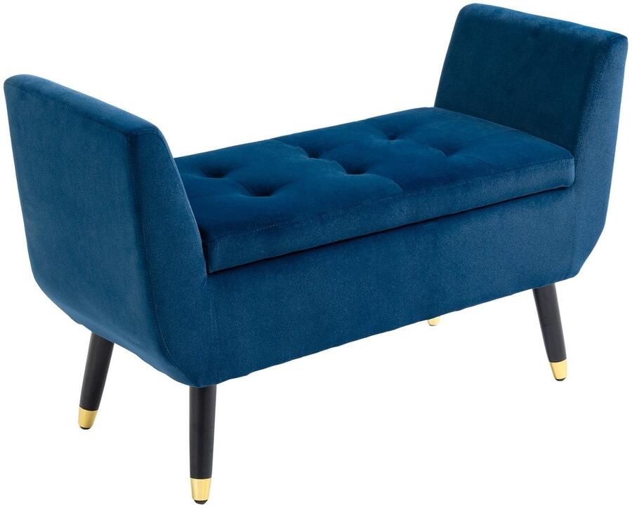 Merax Zitbank met Opbergruimte – Blauw – 107x42x65 cm – Fluwelen Bank met Armleuningen – Vintage Halbank of Bedbank